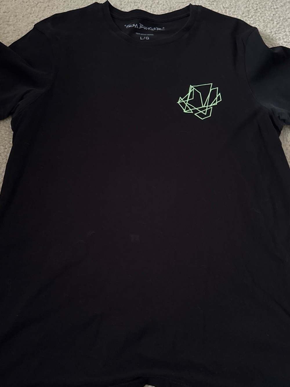 Men's Black Crewneck Tee with Neon Lime Geometric Graphic